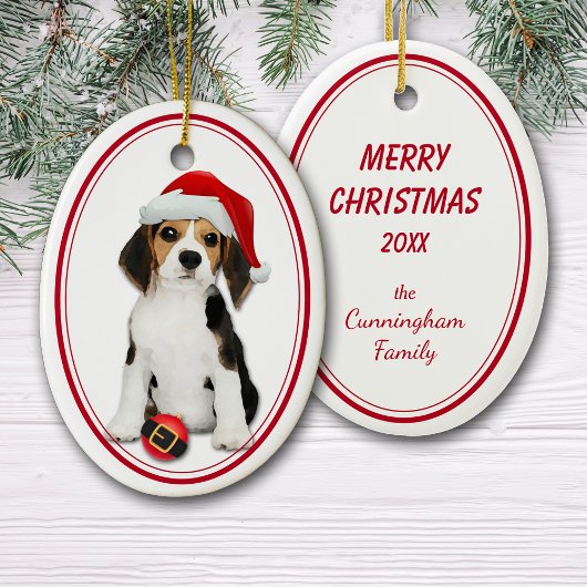 Beagle Puppy Santa Bulb Weihnachten Keramik Ornament