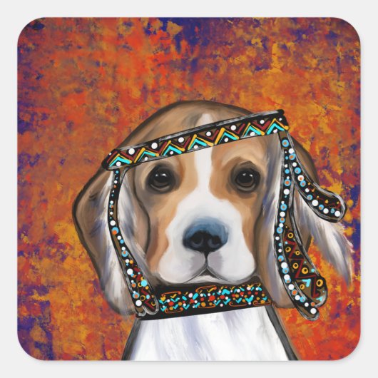 Beagle Quadratischer Aufkleber (Vorderseite)