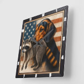Beagle Raccoon Amerikanische Flagge Quadratische Wanduhr (Winkel)