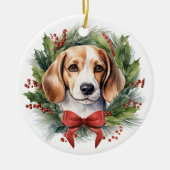 Beagle Red Bow Kranz Weihnachten Keramik Ornament (Vorne)