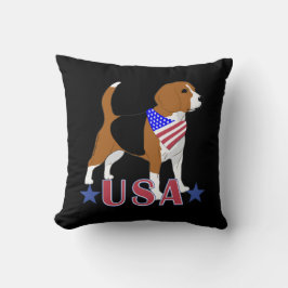Beagle Red White Blue USA Patriotic Black Kissen