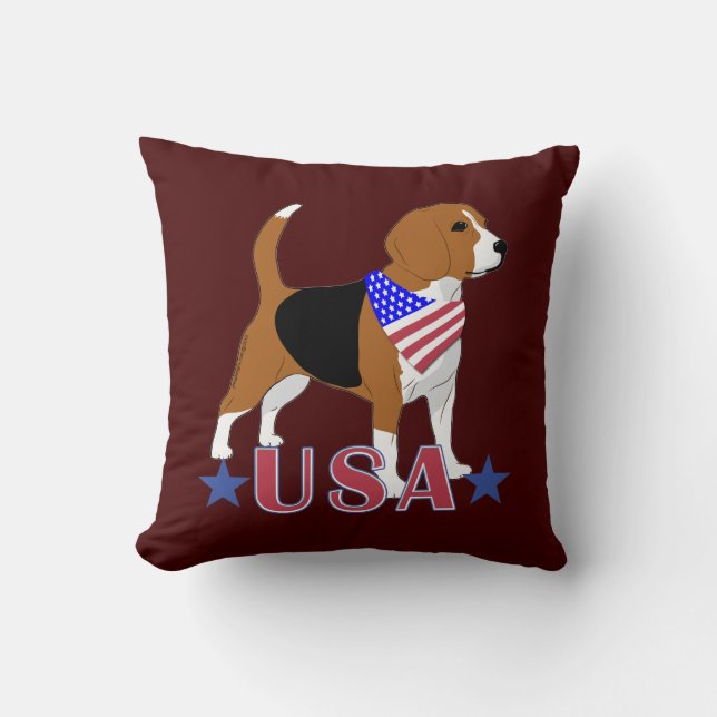 Beagle Red White Blue USA Patriotic Red Kissen (Vorderseite)