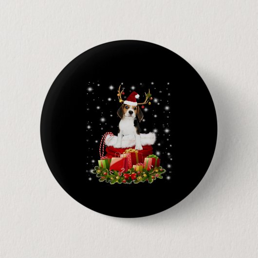 Beagle Reindeer präsentiert Weihnachtsgeschenk Button (Vorderseite)