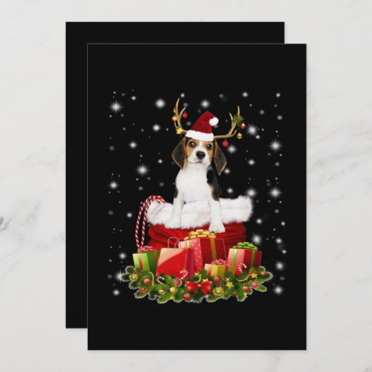 Beagle Reindeer präsentiert Weihnachtsgeschenk Dankeskarte (Vorne/Hinten)