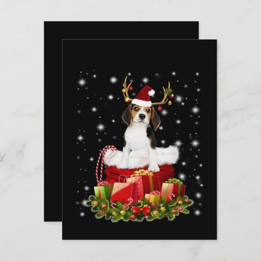 Beagle Reindeer präsentiert Weihnachtsgeschenk Dankeskarte (Vorne/Hinten)