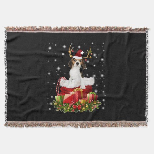 Beagle Reindeer präsentiert Weihnachtsgeschenk Decke (Vorderseite)