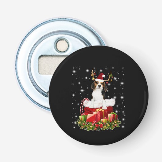 Beagle Reindeer präsentiert Weihnachtsgeschenk Flaschenöffner (Vorderseite)