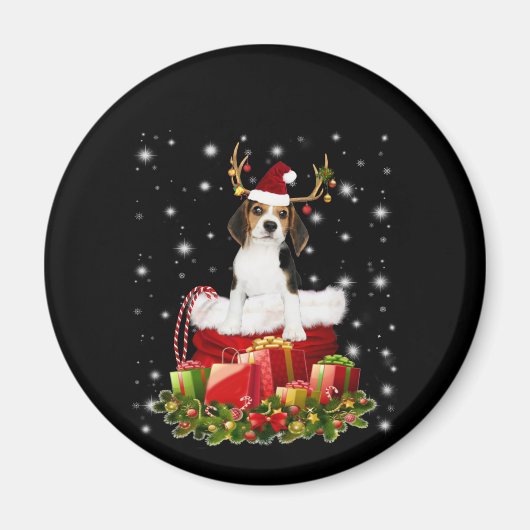Beagle Reindeer präsentiert Weihnachtsgeschenk Magnet (Vorne)