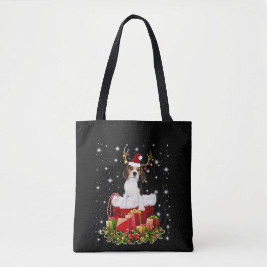 Beagle Reindeer präsentiert Weihnachtsgeschenk Tasche (Vorderseite)