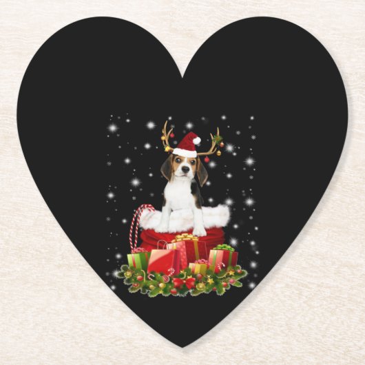 Beagle Reindeer präsentiert Weihnachtsgeschenk Untersetzer (Vorderseite)