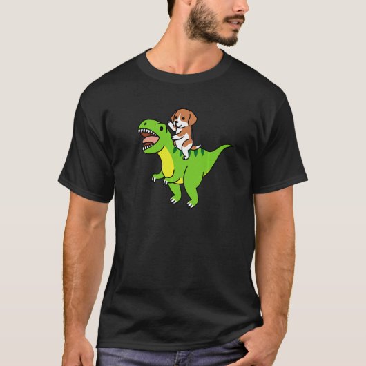 Beagle reitet Rex Dinosaurier Hund T-Shirt (Vorderseite)