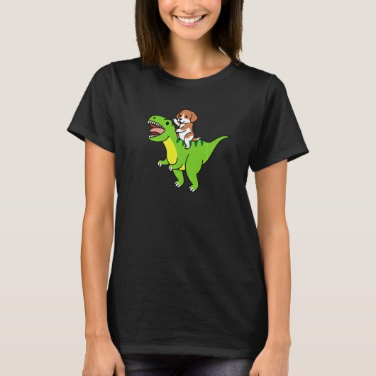 Beagle reitet Rex Dinosaurier Hund T-Shirt (Vorderseite)