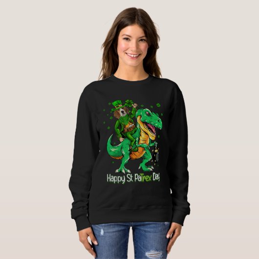 Beagle Riding Dinosaur Patricks Day Shamrock Sweatshirt (Vorne ganz)
