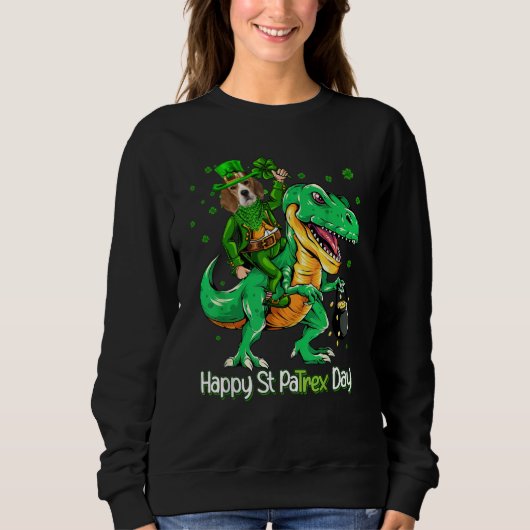 Beagle Riding Dinosaur Patricks Day Shamrock Sweatshirt (Vorderseite)