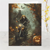 Beagle Riding Motorrad Halloween Beängstigend Karte (Gelbe Blume)