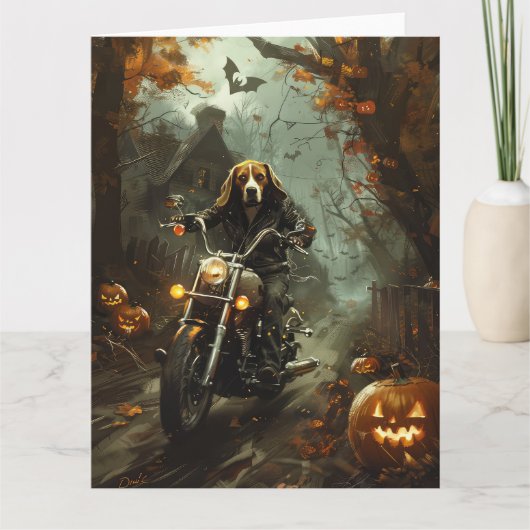 Beagle Riding Motorrad Halloween Beängstigend Karte (Vorderseite)