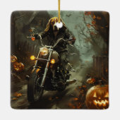 Beagle Riding Motorrad Halloween Beängstigend Keramikornament (Rückseite)