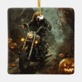 Beagle Riding Motorrad Halloween Beängstigend Keramikornament (Vorderseite)