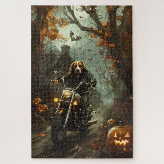 Beagle Riding Motorrad Halloween Beängstigend Puzzle (Vertikal)