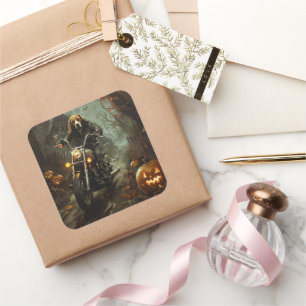 Beagle Riding Motorrad Halloween Beängstigend Quadratischer Aufkleber