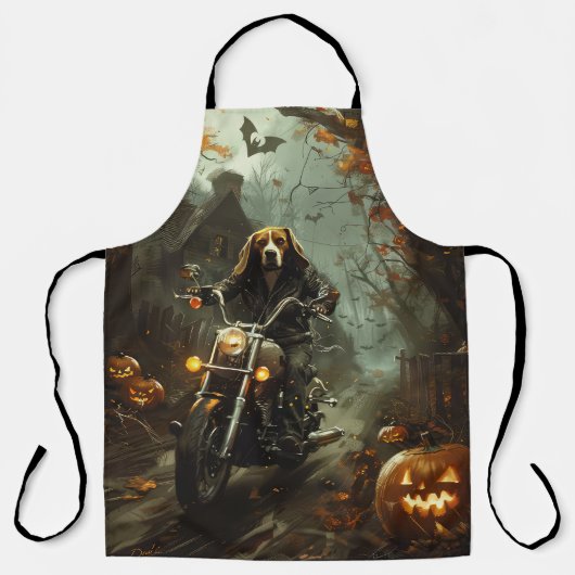 Beagle Riding Motorrad Halloween Beängstigend Schürze (Vorderseite)