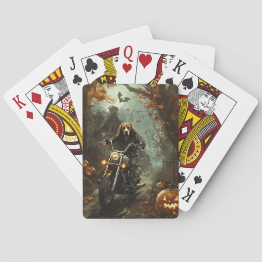 Beagle Riding Motorrad Halloween Beängstigend Spielkarten (Rückseite)