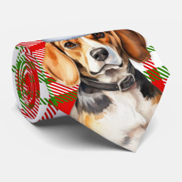 Beagle Rot und Grün Karierter Weihnachtsfeiertag Krawatte