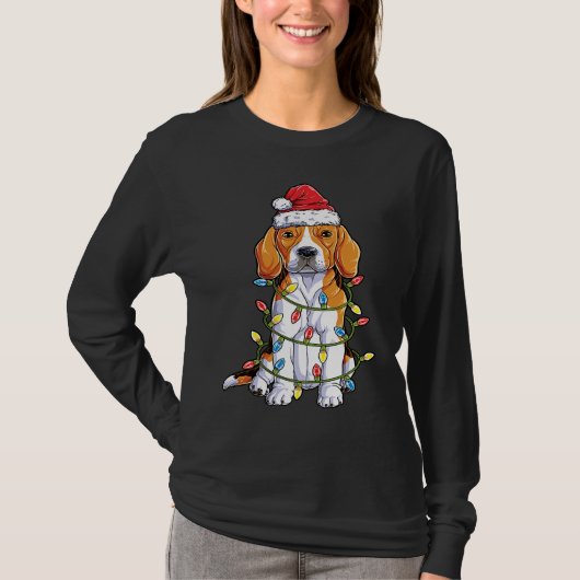 Beagle Santa Christmas Tree Lights Xmas Boys Kids T-Shirt (Vorderseite)