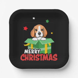 Beagle Santa Dog liebt frohe Weihnachten Weihnacht Pappteller