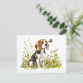 Beagle & Schmetterling - Postkarte (Stehend Vorderseite)
