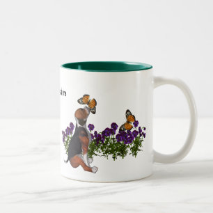 Beagle-Schmetterlings-Stiefmütterchen-niedliche Zweifarbige Tasse