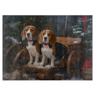 Beagle Schneebedeckter Schlitten Weihnachtsdekorat Schneidebrett