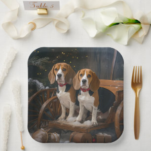 Beagle Schneeschlitten Weihnachtsdekoration  Pappteller