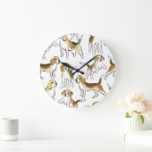 Beagle Schönheit: Wasserfarben-Hundemuster Große Wanduhr (Zuhause)