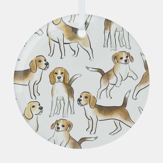Beagle Schönheit: Wasserfarben-Hundemuster Ornament Aus Glas (Vorderseite)