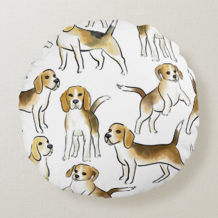 Beagle Schönheit: Wasserfarben-Hundemuster Rundes Kissen