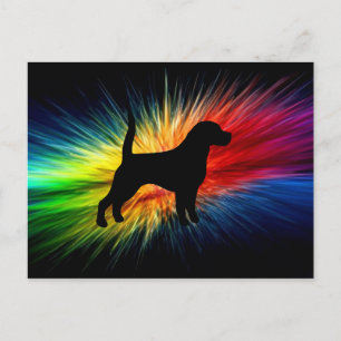 Beagle-Silhouette auf Regenbogenburst.png Postkarte