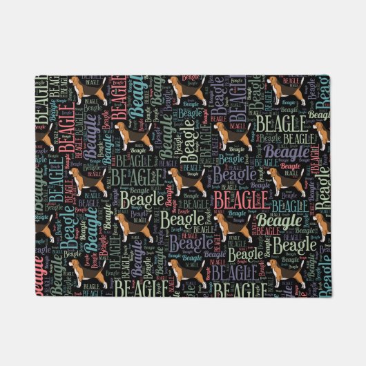 Beagle-Silhouette und Wortkunstmuster Fußmatte (Vorderseite)