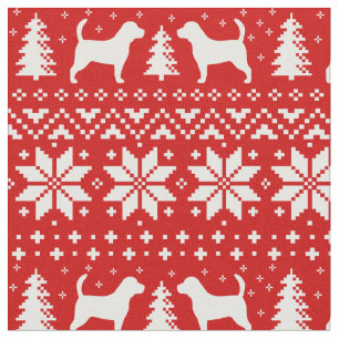 Beagle-Silhouette-Weihnachtsmuster-Rot Stoff
