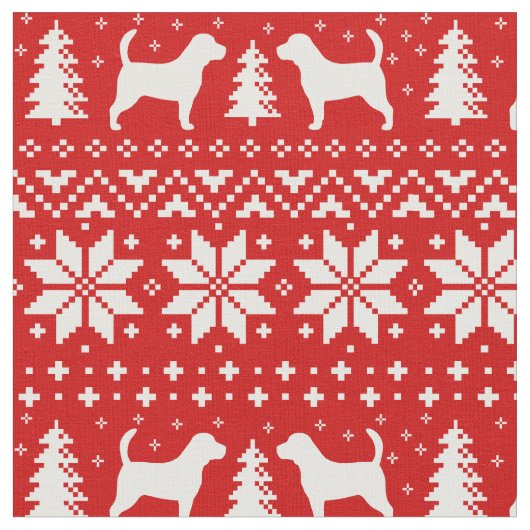 Beagle-Silhouette-Weihnachtsmuster-Rot Stoff (Nahaufnahme)