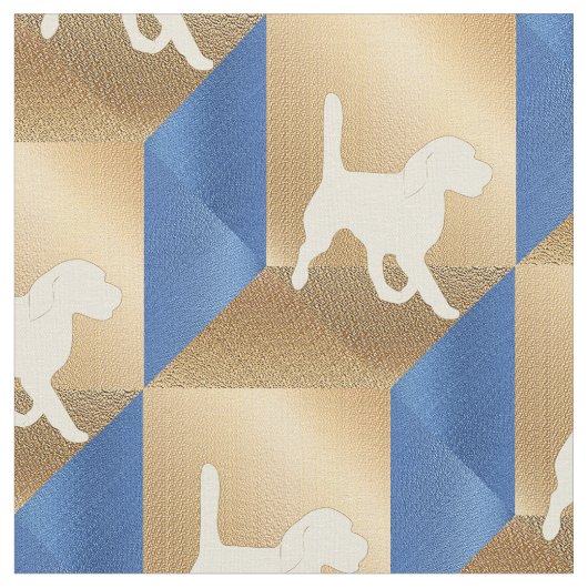 Beagle-Silhouette zu braunen und blauen Kuben Stoff (Nahaufnahme)