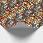 Beagle Sitting by Fireplace with Christmas Lights Geschenkpapier (Ecke)