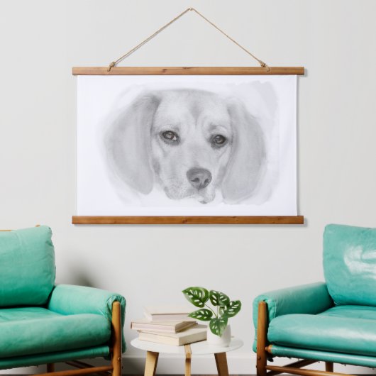Beagle Sketch Wandteppich Mit Holzrahmen (Wohnzimmer)