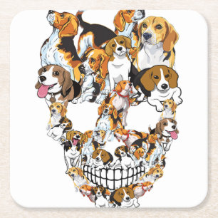 Beagle Skull Hund liebt Horror Funny Halloween Rechteckiger Pappuntersetzer