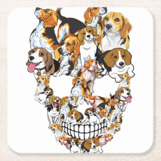 Beagle Skull Hund liebt Horror Funny Halloween Rechteckiger Pappuntersetzer