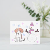 Beagle & Snowman Postkarte (Stehend Vorderseite)