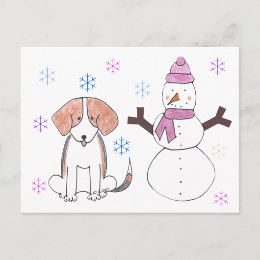 Beagle & Snowman Postkarte (Vorderseite)
