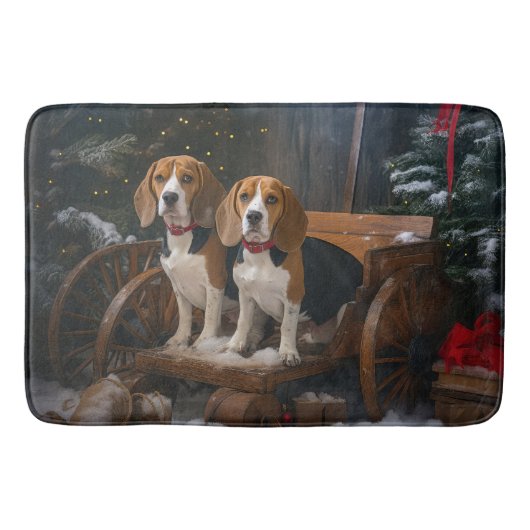 Beagle Snowy Sleigh Weihnachtsdekor Badematte (Vorderseite)