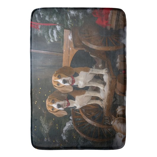 Beagle Snowy Sleigh Weihnachtsdekor Badematte (Vorderseite Vertikal)