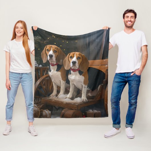 Beagle Snowy Sleigh Weihnachtsdekor Fleecedecke (Beispiel)